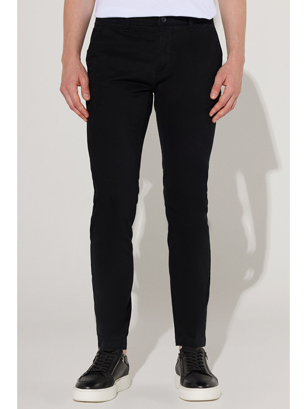 Erkek Siyah Slim Fit Dar Kesim Pamuklu Esnek Yan Cep Rahat Chino Pantolon