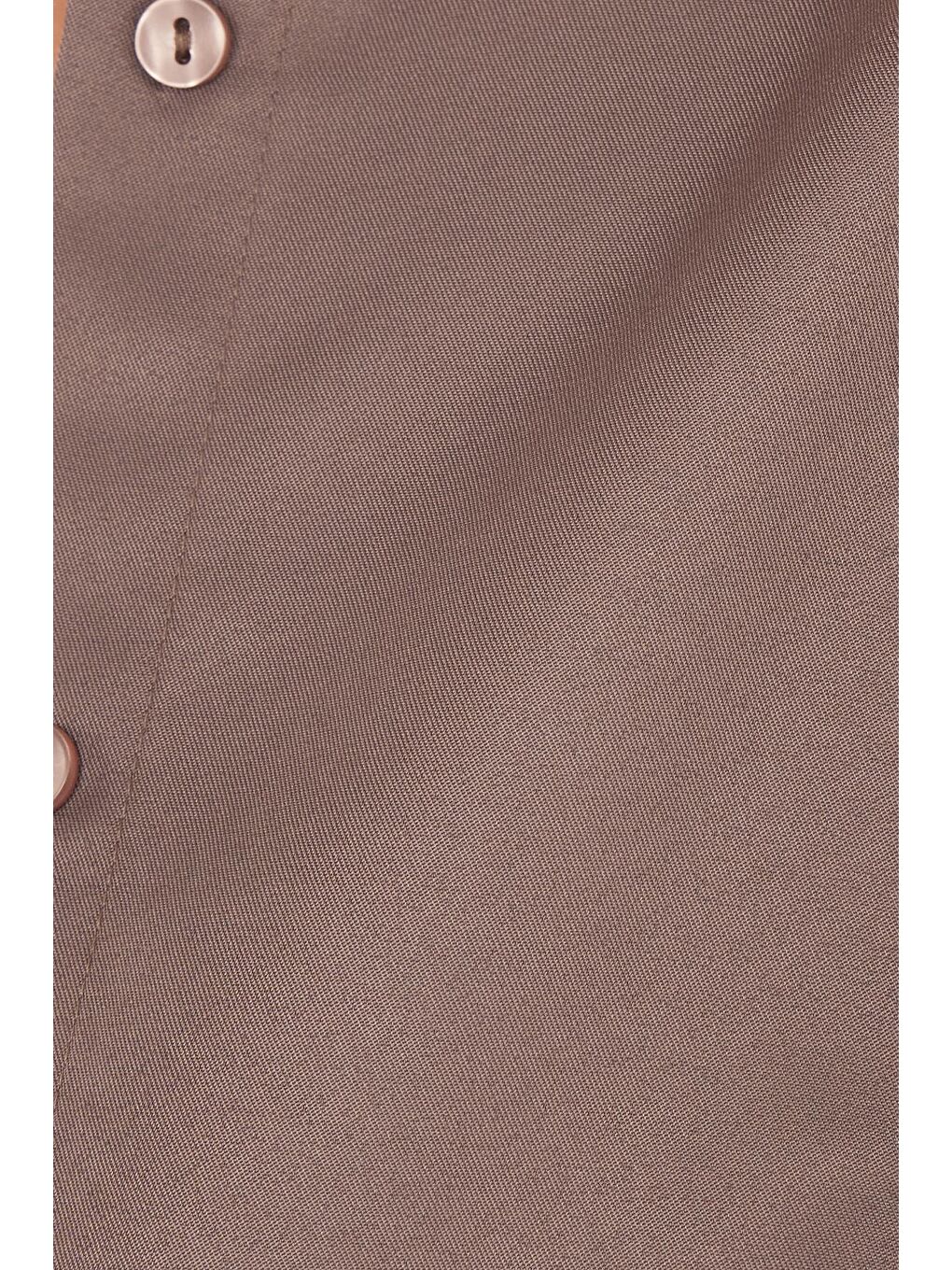 Gri Kadın Oversize Rahat Kesim Spor Yaka Uzun Kollu Basic Düz Vizon Gömlek-5