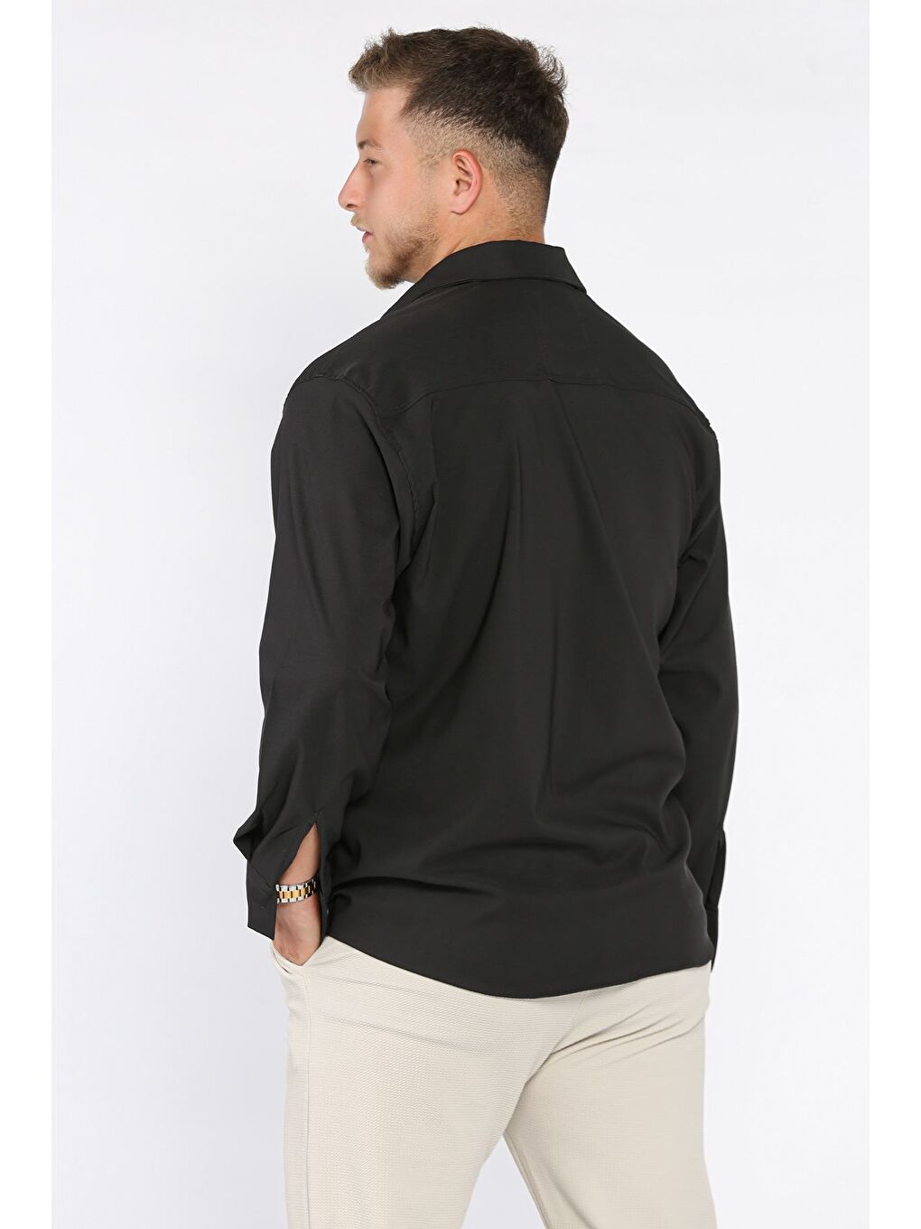 Antrasit Erkek Tek Cepli Uzun Kol Elastanlı Oversize Gömlek-2