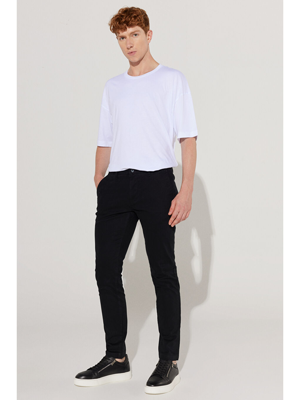 Erkek Siyah Slim Fit Dar Kesim Pamuklu Esnek Yan Cep Rahat Chino Pantolon-1