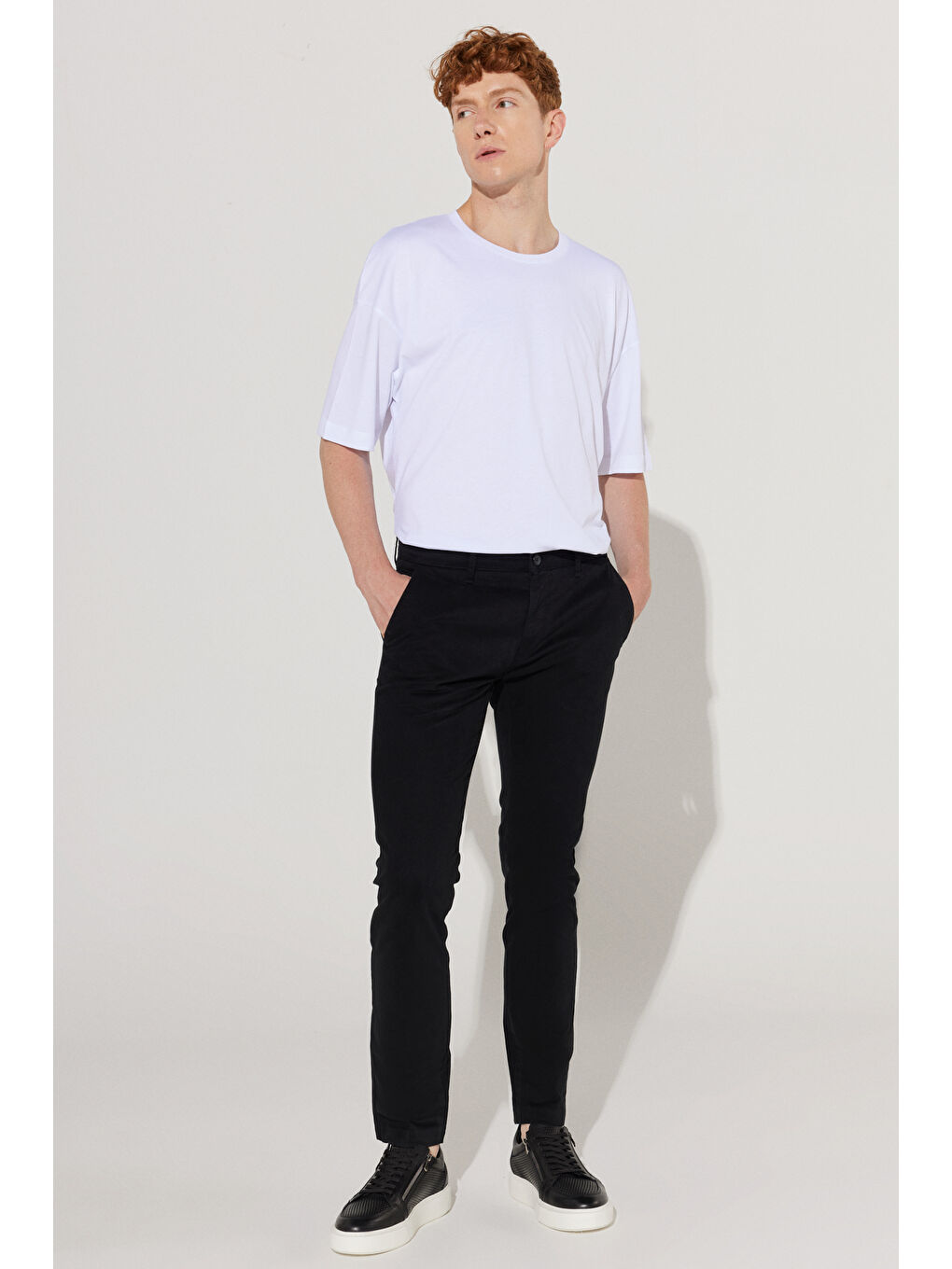 Erkek Siyah Slim Fit Dar Kesim Pamuklu Esnek Yan Cep Rahat Chino Pantolon-3