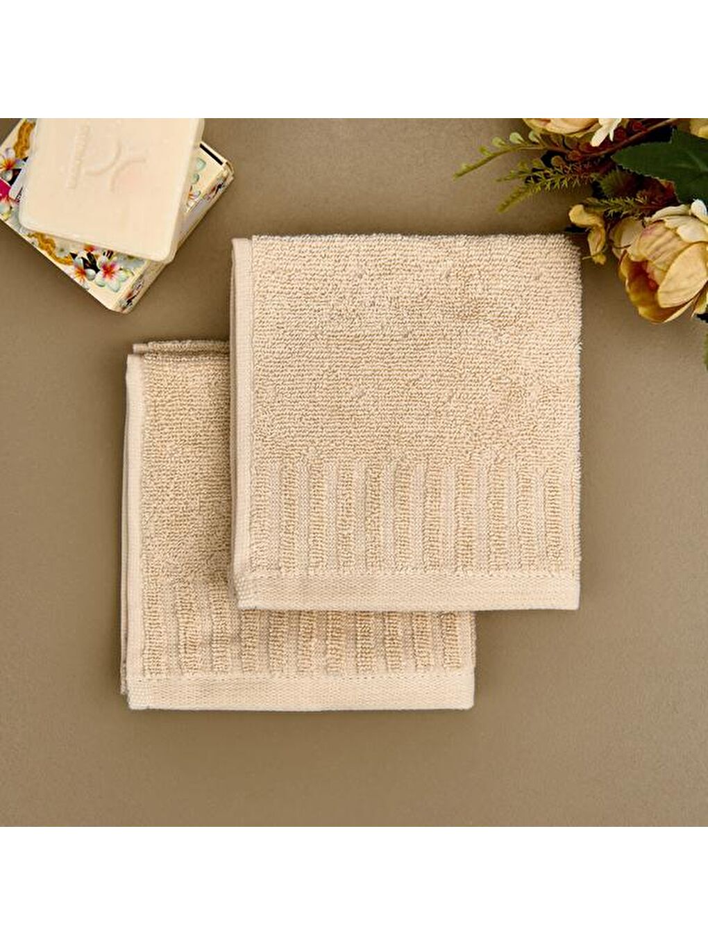 Ekru Soft Patte 2'li Havlu Seti - Krem - 30x30 cm