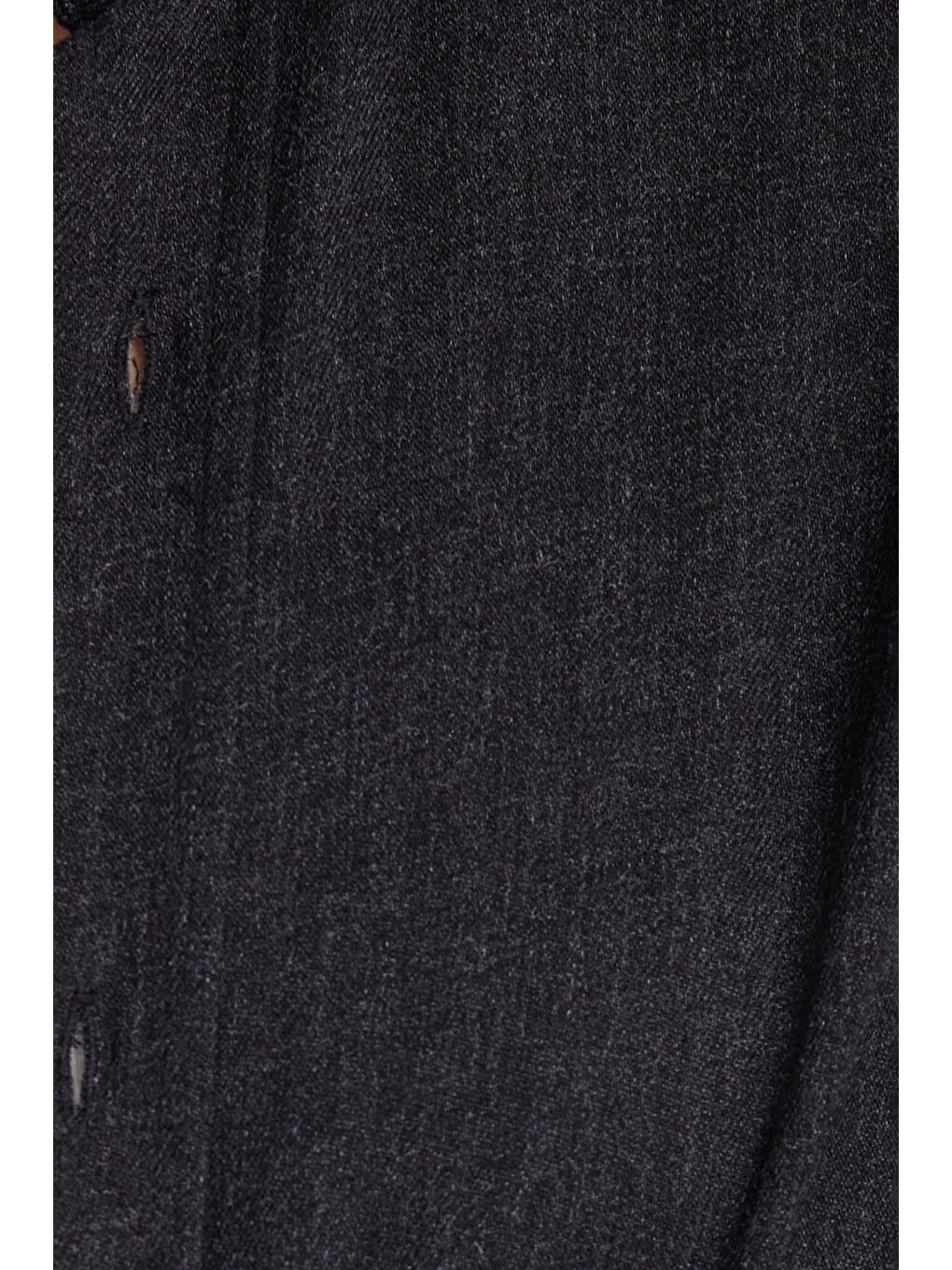 Kadın Slim Fit Düğmeli Yaka Kışlık Yün Viskon Düz Siyah Gömlek-5