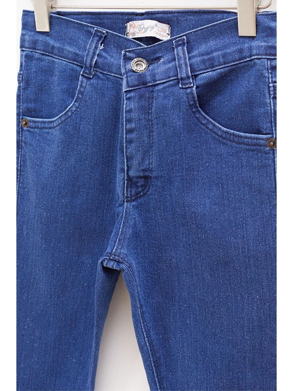 Lacivert Dar Paça Ayarlanabilir Bel Kız Çocuk Jean Pantolon 17748-1