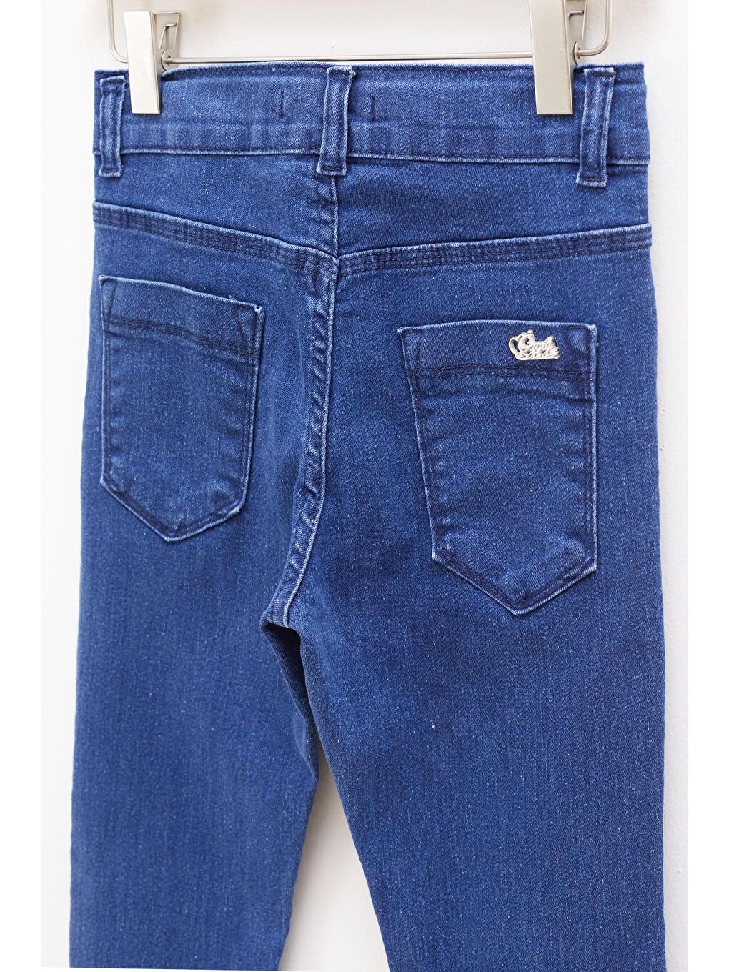 Lacivert Dar Paça Ayarlanabilir Bel Kız Çocuk Jean Pantolon 17748-3