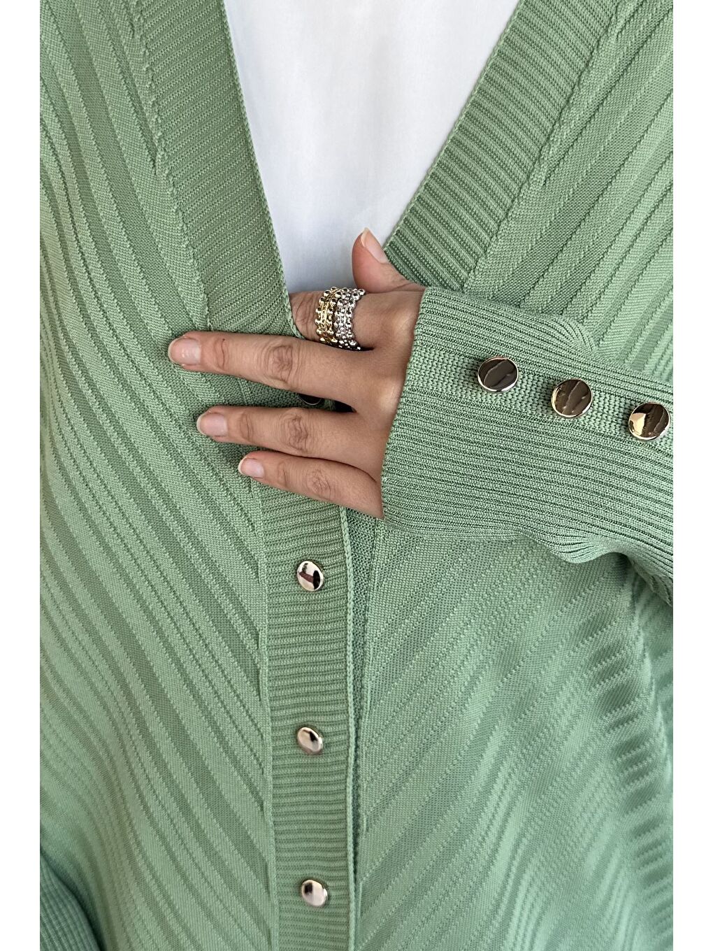 Yeşil Desenli Ön Düğmeli Tesettür Triko Hırka (m-l-xl Uyumludur)-7