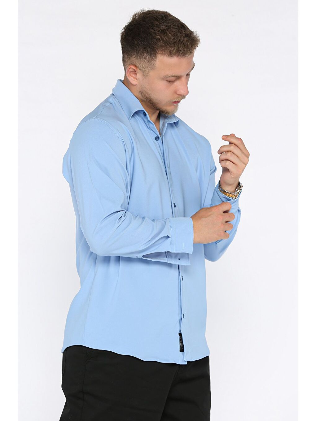 Mavi Erkek Uzun Kol Elastanlı Oversize Gömlek