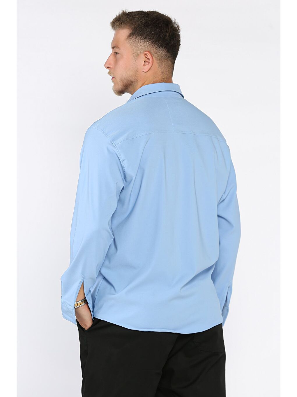 Mavi Erkek Uzun Kol Elastanlı Oversize Gömlek-2