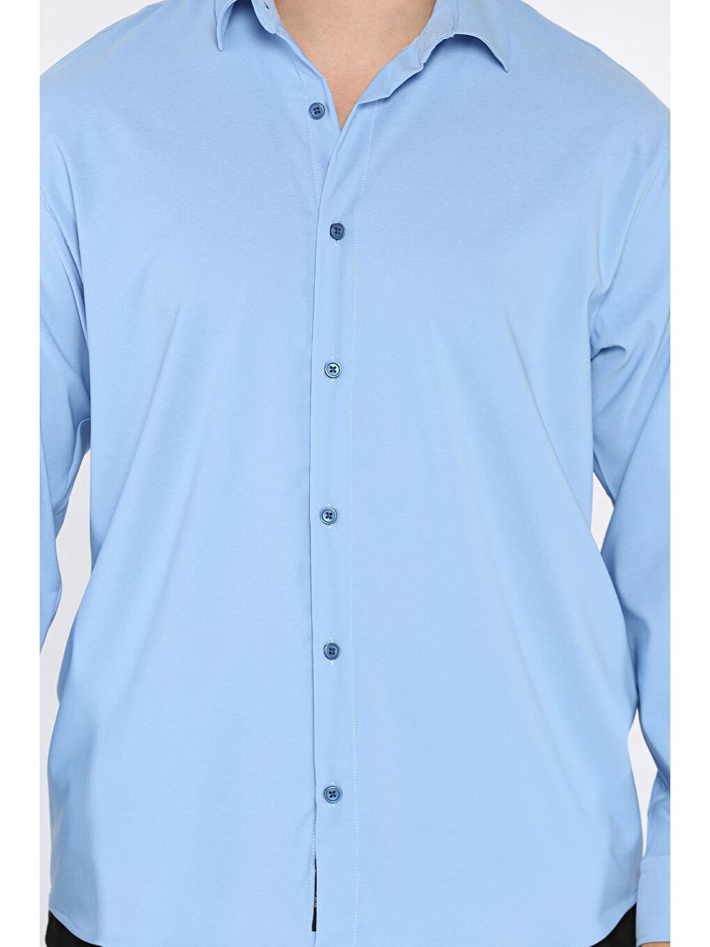Mavi Erkek Uzun Kol Elastanlı Oversize Gömlek-3
