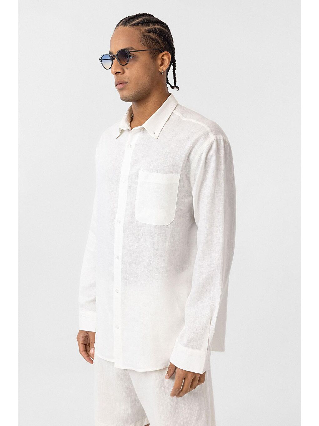 Cep Detaylı Oversize Uzun Kol Gömlek Ekru-1