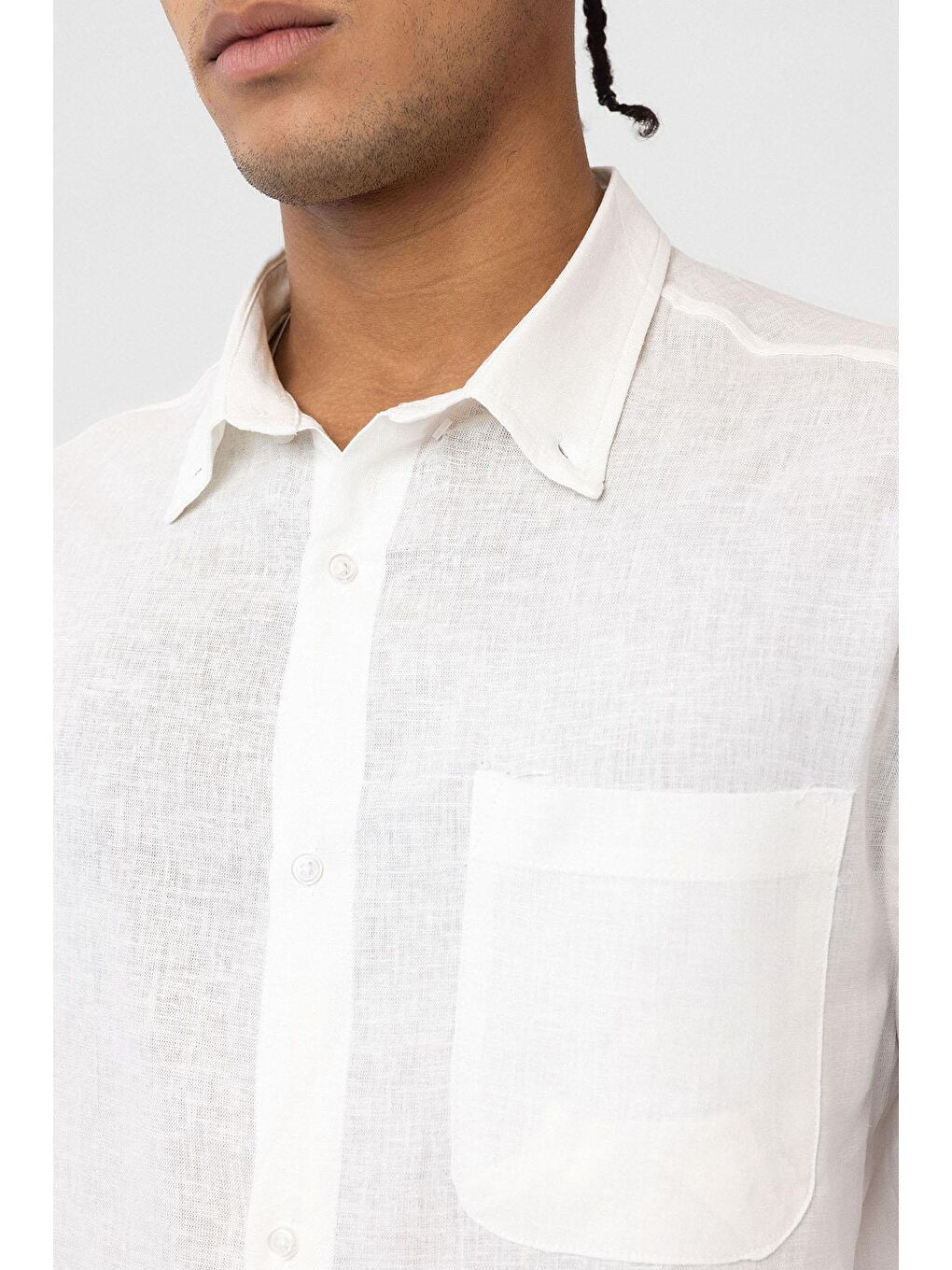 Cep Detaylı Oversize Uzun Kol Gömlek Ekru-2