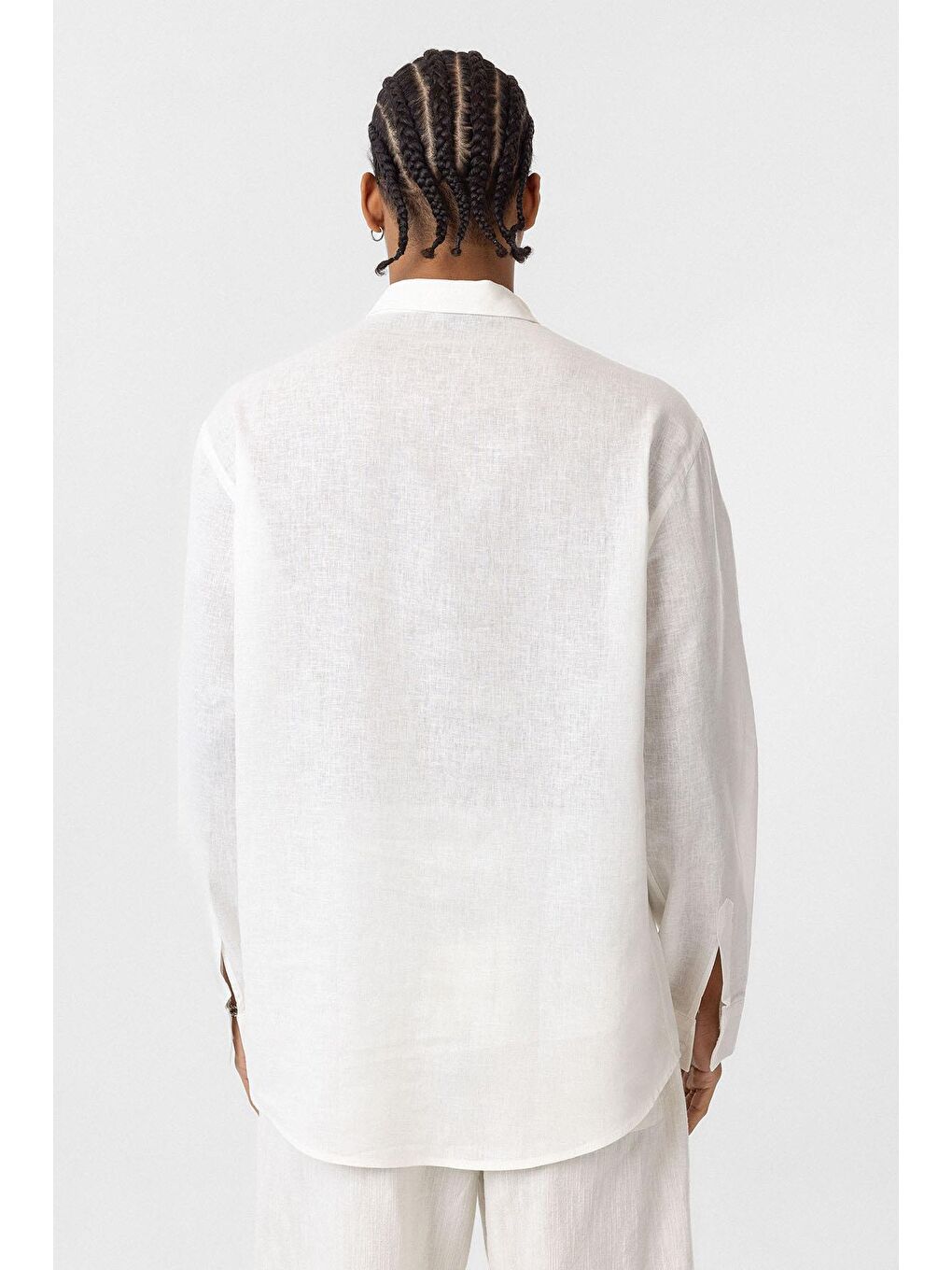 Cep Detaylı Oversize Uzun Kol Gömlek Ekru-3