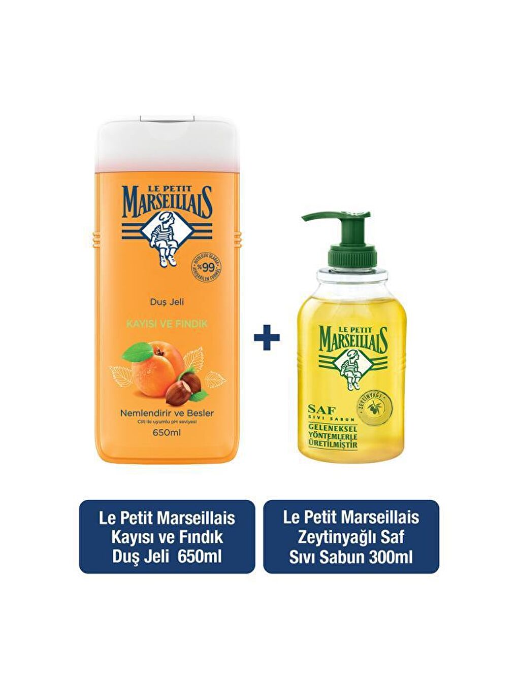 Le Petit Marseillais Renksiz Duş Jeli Kayısı ve Fındık 650 ml + Zeytinyağı Sıvı Sabun 300 ml