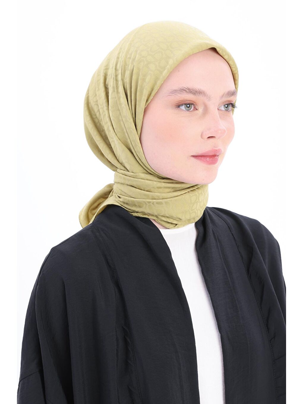 Zeytin Yeşili Desenli Jakar Eşarp-1