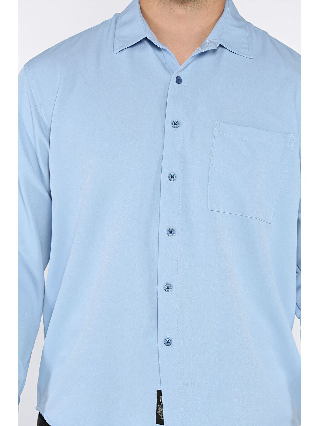 Mavi Erkek Tek Cepli Uzun Kol Elastanlı Oversize Gömlek-3