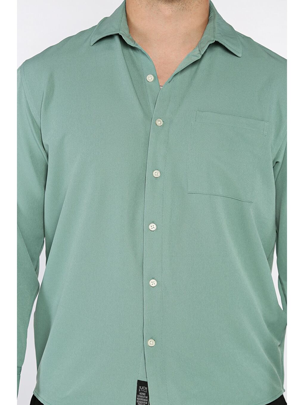 Yeşil Erkek Tek Cepli Uzun Kol Elastanlı Oversize Gömlek-3