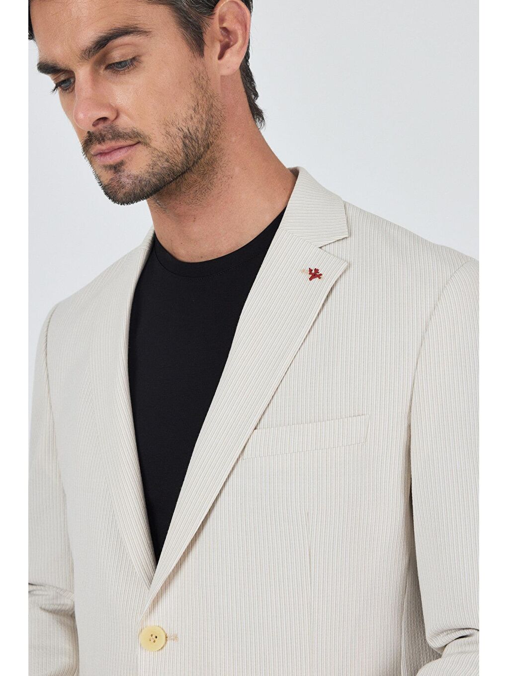 Açık Bej Gofreli Mono Yaka Esnek 6 Drop Slim Fit Classic Takım Elbise 1001250117-3