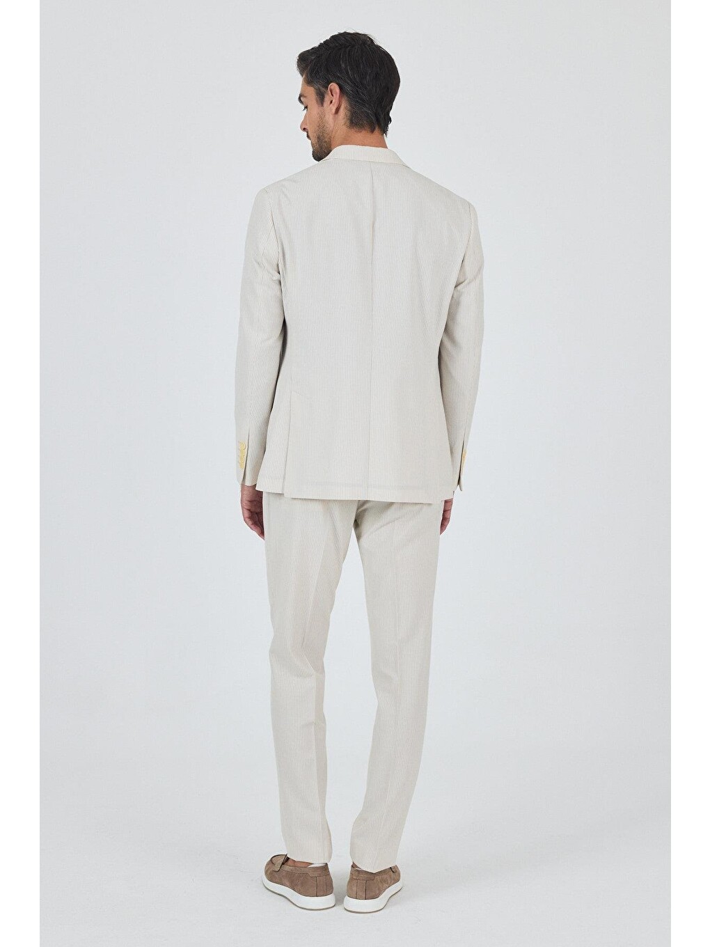 Açık Bej Gofreli Mono Yaka Esnek 6 Drop Slim Fit Classic Takım Elbise 1001250117-4