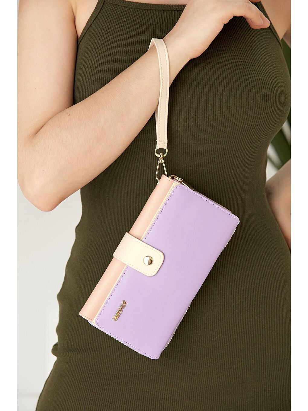 Lila Büyük Boy Renkli Kadın Cüzdan Ve El Çantası-2