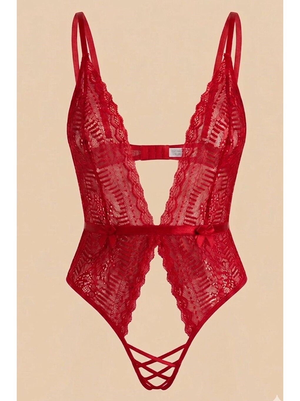 Derin Dekolte Detaylı Bodysuit Kırmızı