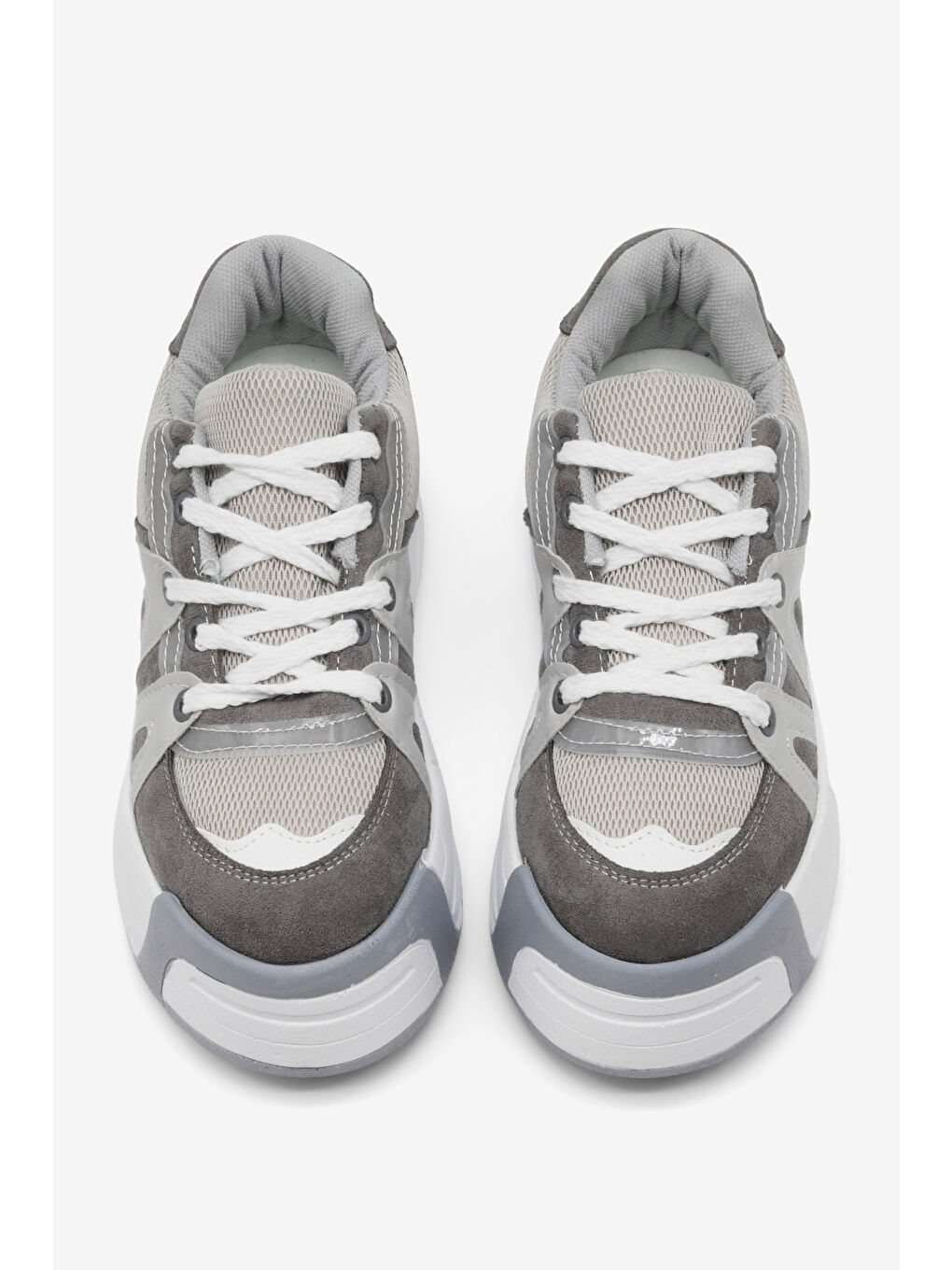 Kadın Gri Yüksek Taban Rahat Bağcıklı Sneaker-1
