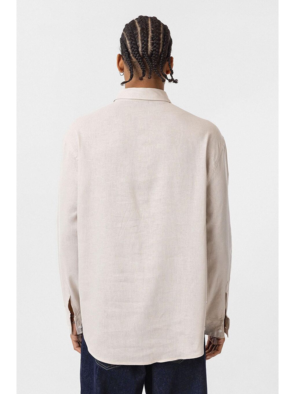 Cep Detaylı Oversize Uzun Kol Gömlek Bej-4