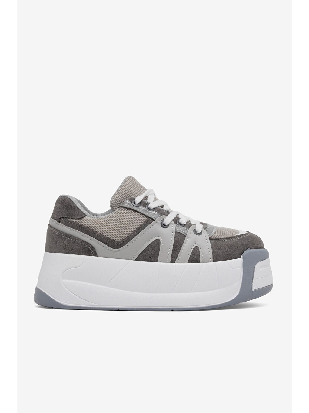 Kadın Gri Yüksek Taban Rahat Bağcıklı Sneaker-4