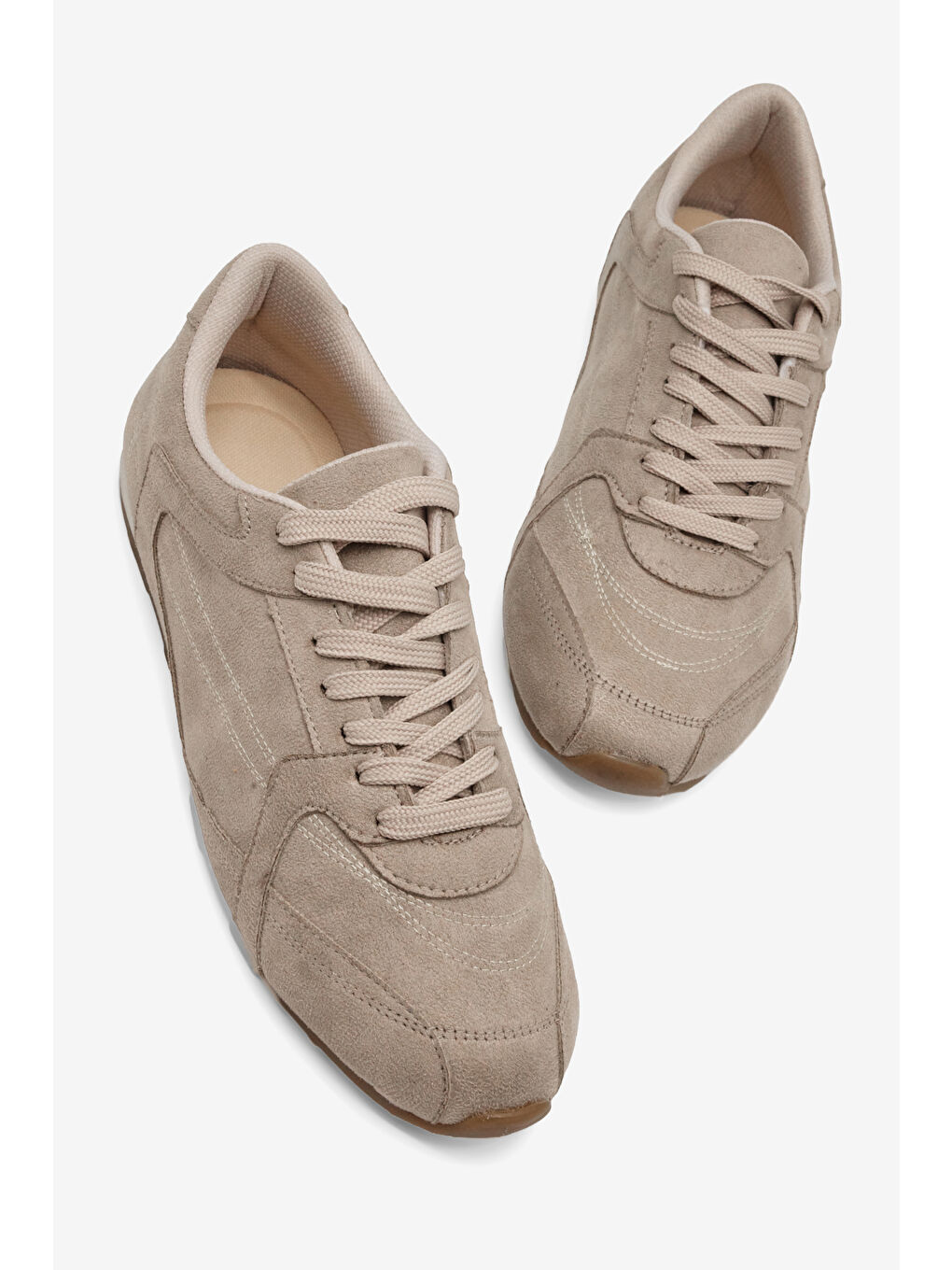 Bej Kadın Vizon Kauçuk Taban Nefes Alabilen Bağcıklı Sneaker