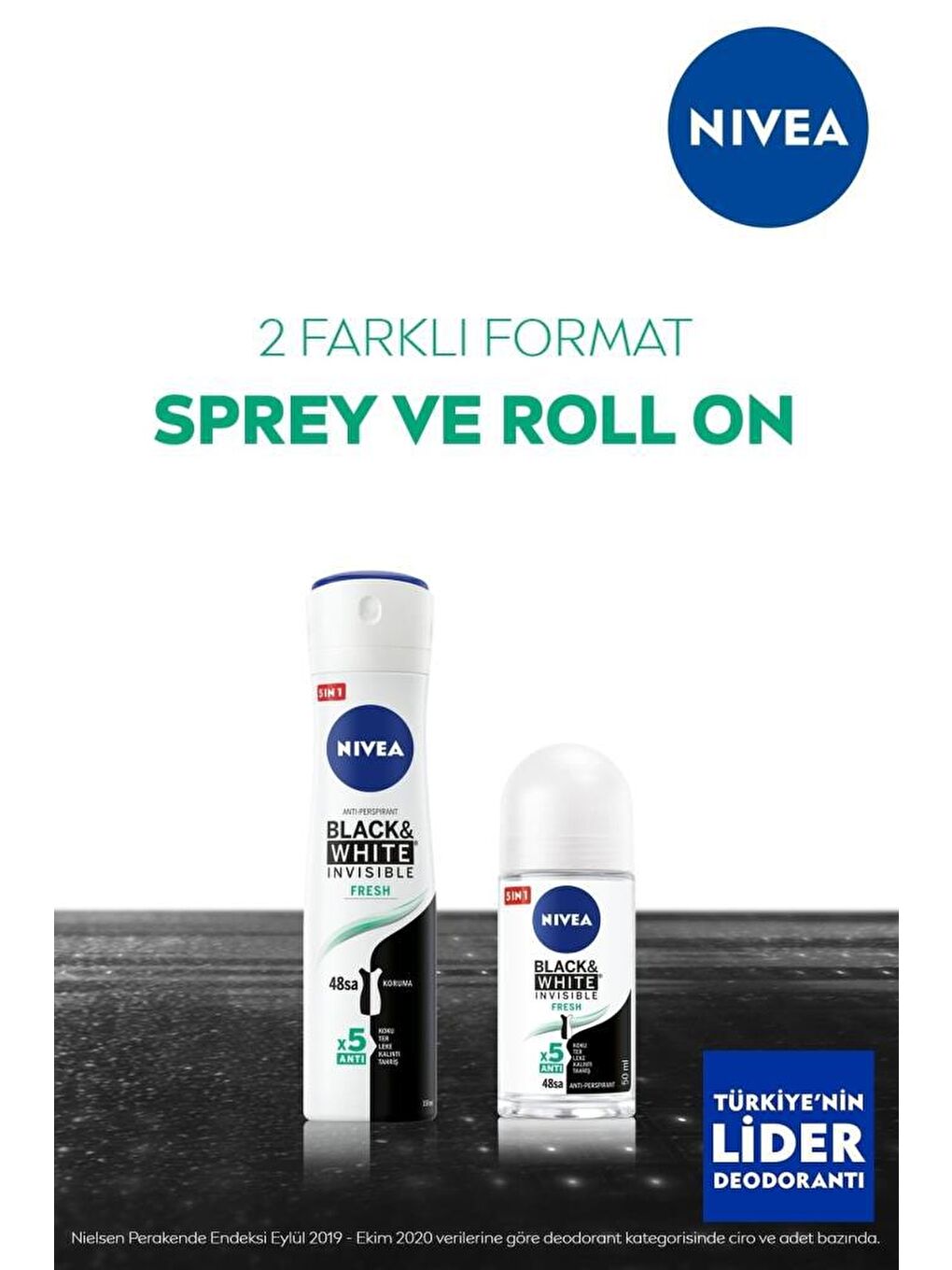 NIVEA Şeffaf Kadın Sprey Deodorant Black&White Fresh Invisible 150 ml, 48 Saat Anti-Perspirant Koruma - 1