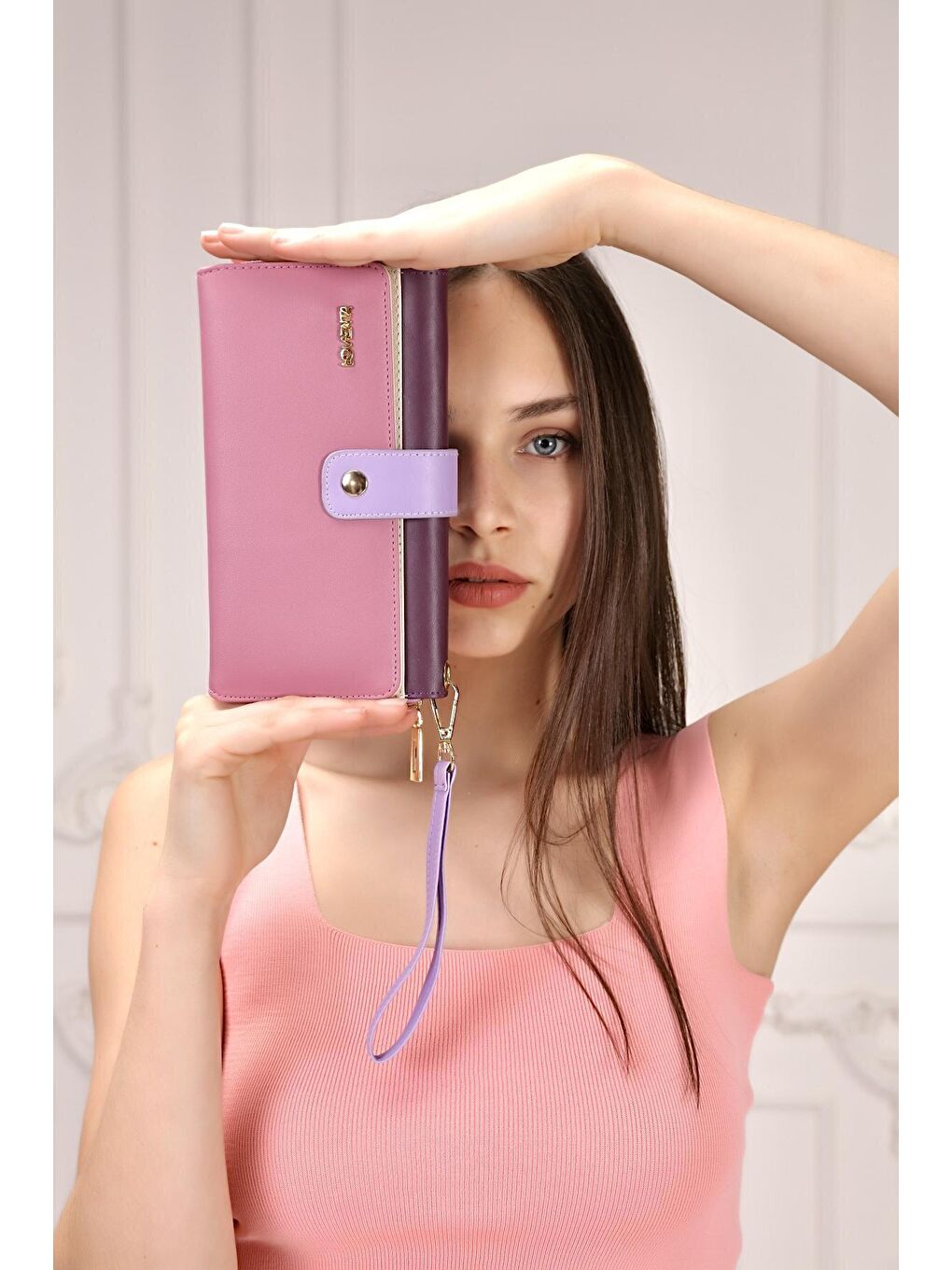 Pembe Büyük Boy Renkli Kadın Cüzdan Ve El Çantası