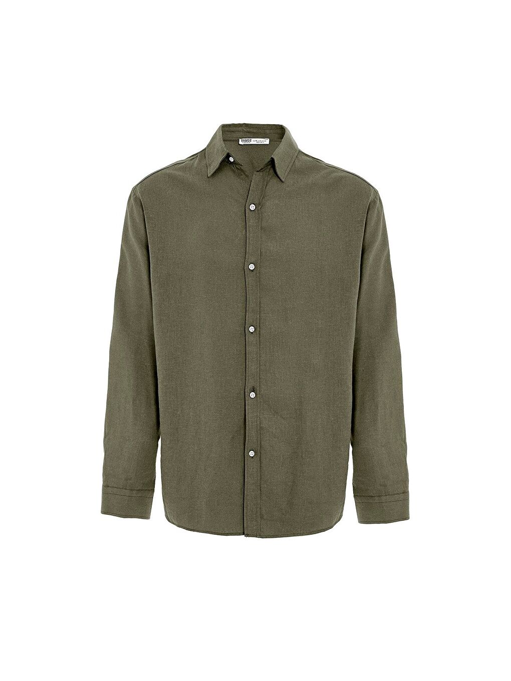 Basic Oversize Uzun Kollu Keten Gömlek Haki-4