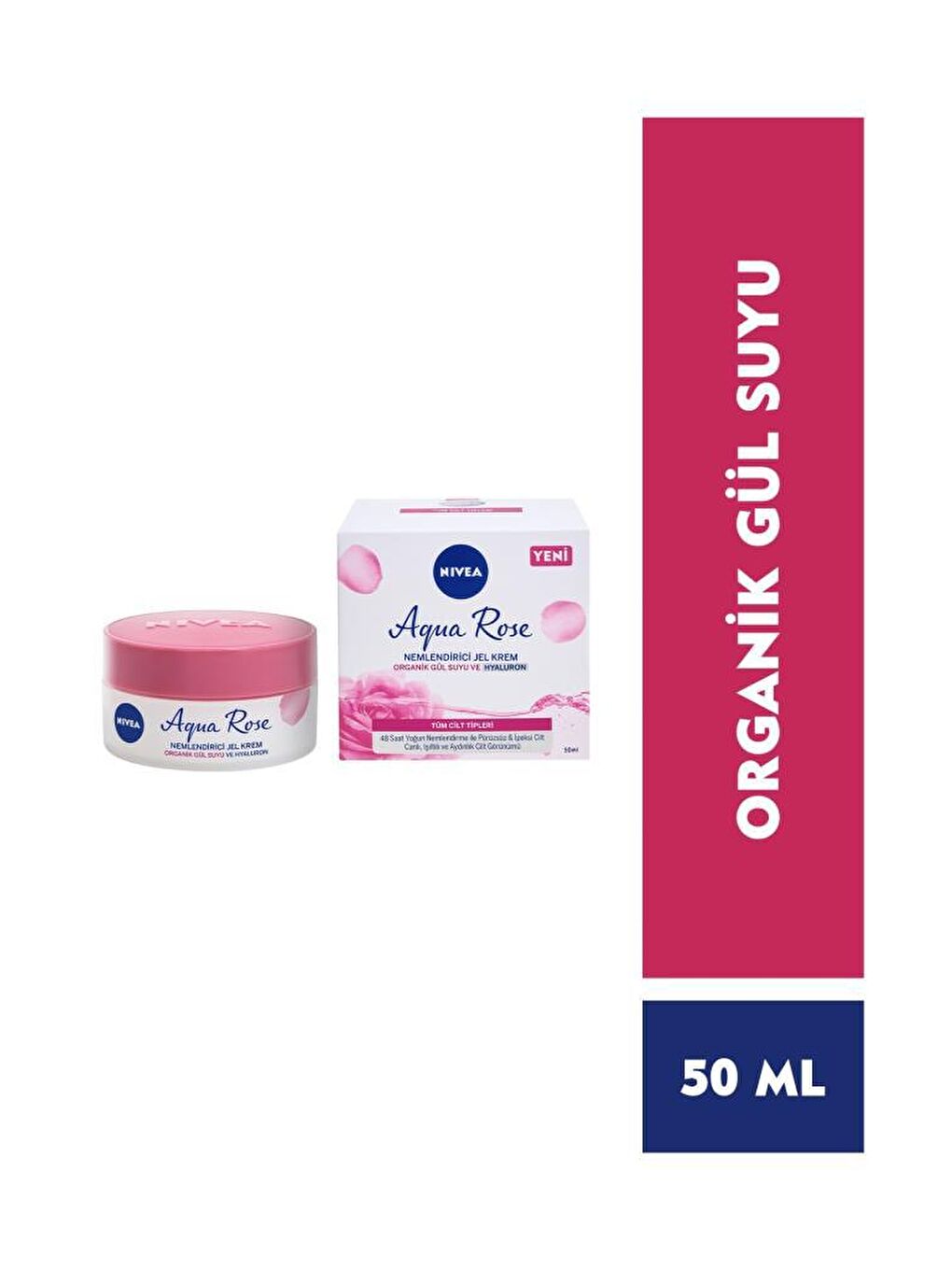 NIVEA Şeffaf Aqua Rose Hyaluron Ve Organik Gül Suyu İçeren Ne mlendirici Jel Yüz Kremi 50 ml, 48 Saat Nemlendirme