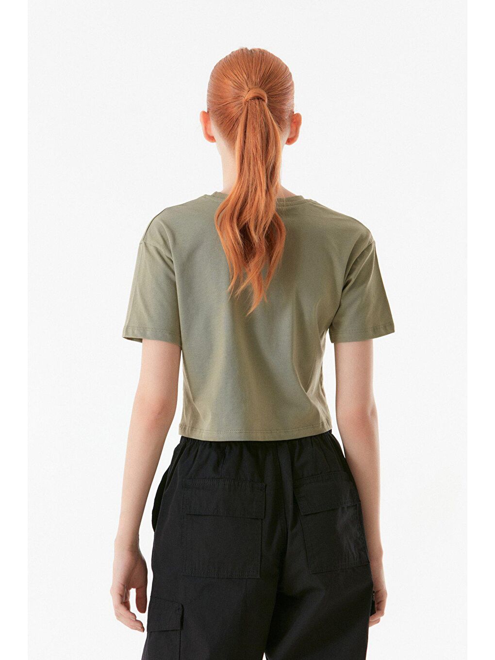 Haki Basic Bisiklet Yaka Tişört-3