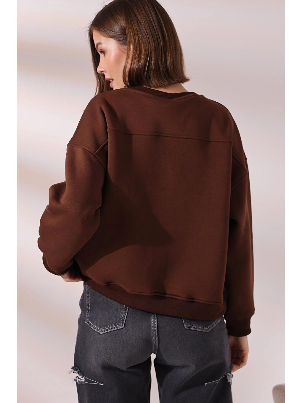 Kahverengi Köpek Baskılı Sweatshirt-3