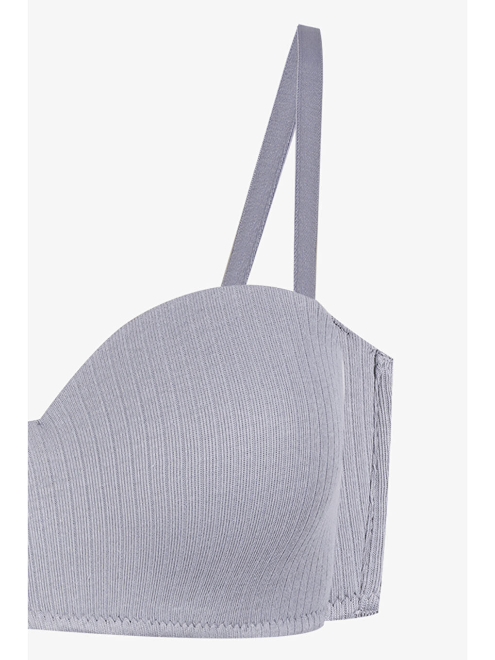 Gri Kadın Dolgusuz Pamuklu Fitilli Straplez Sütyen-2