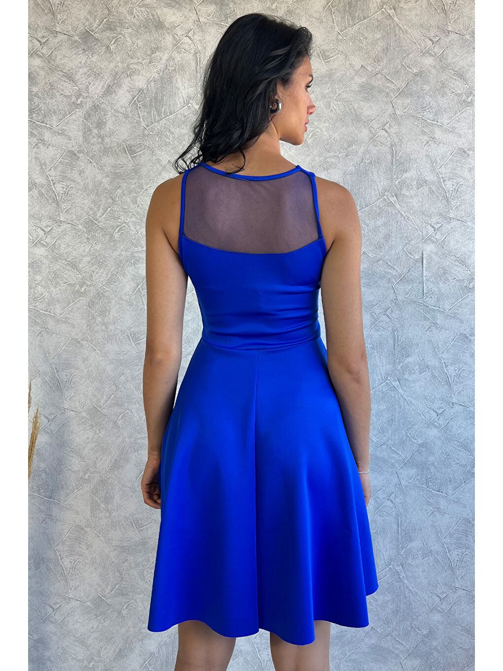 Mavi Robası Tüllü Kloş Dalgıç Abiye Elbise-3