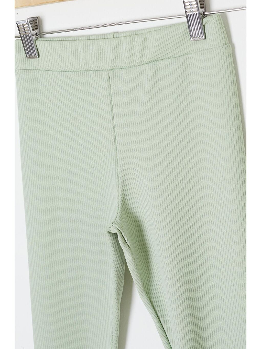 Yeşil Fiyonklu Tavşan Nakışlı Fitilli Kız Çocuk Yırtmaçlı Tayt 18147-1