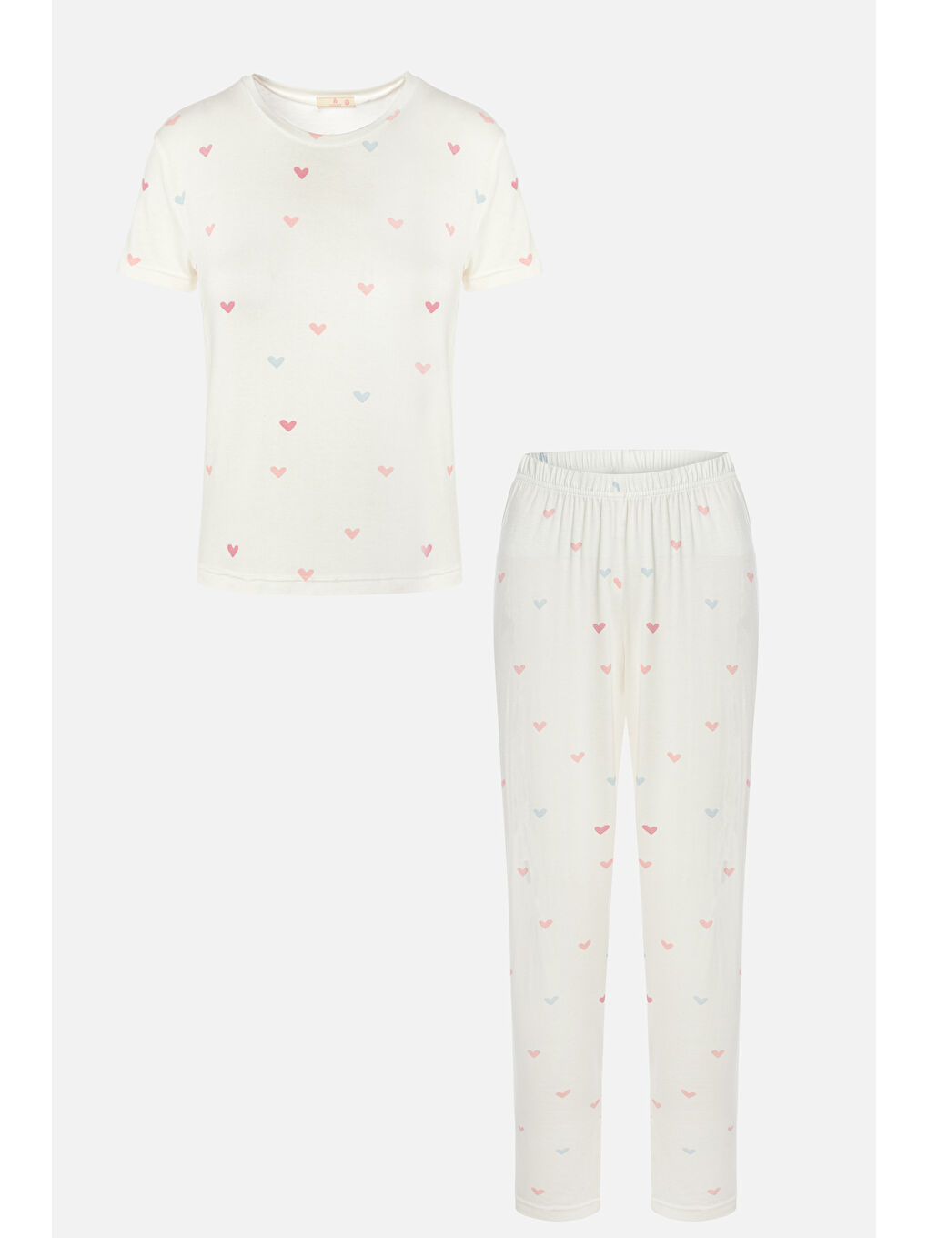 Lila Kadın Kalp Desenli Kısa Kollu Pijama Takımı