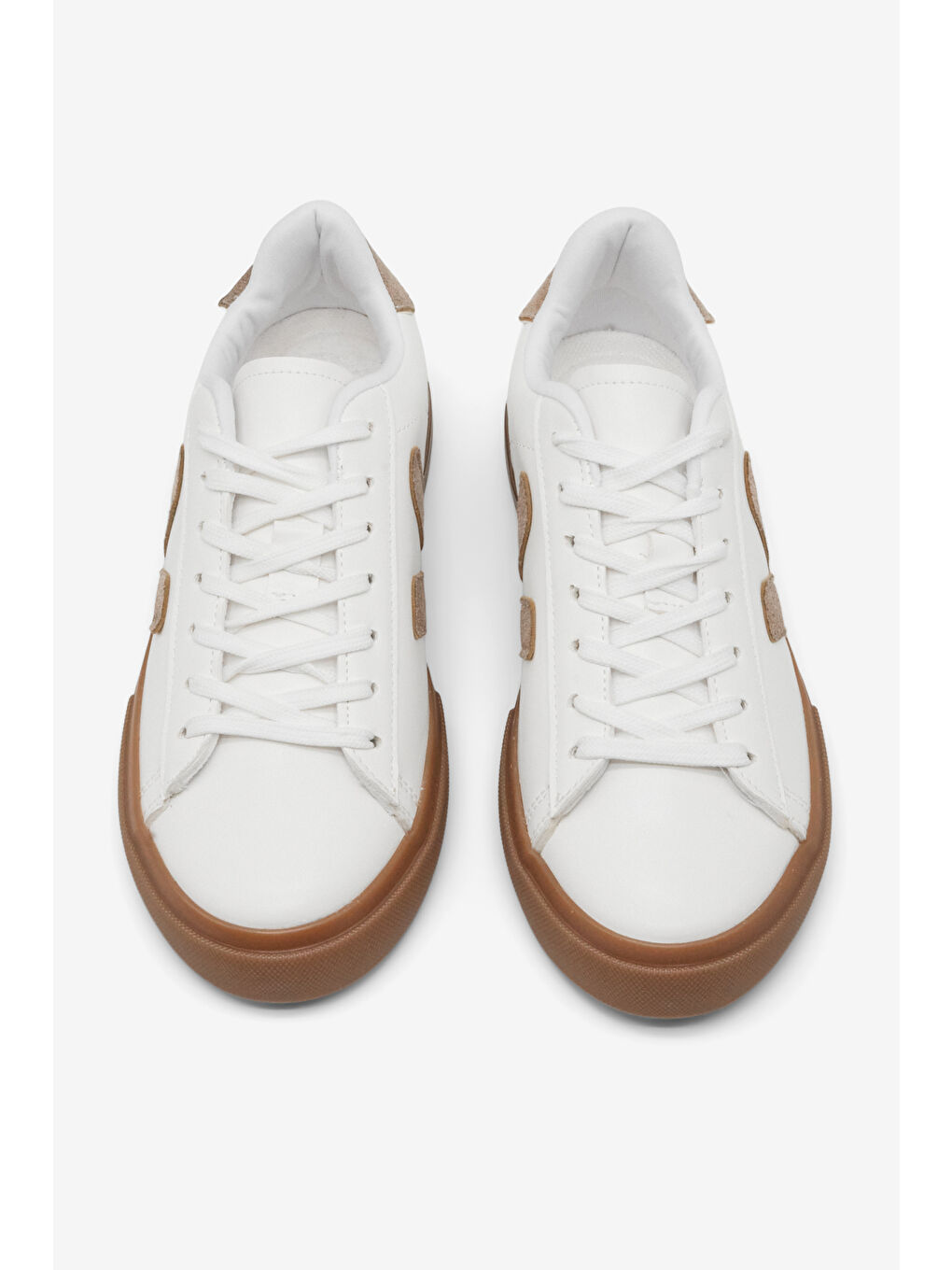 Kadın Beyaz Bej Kauçuk Taban Rahat Bağcıklı Sneaker-1