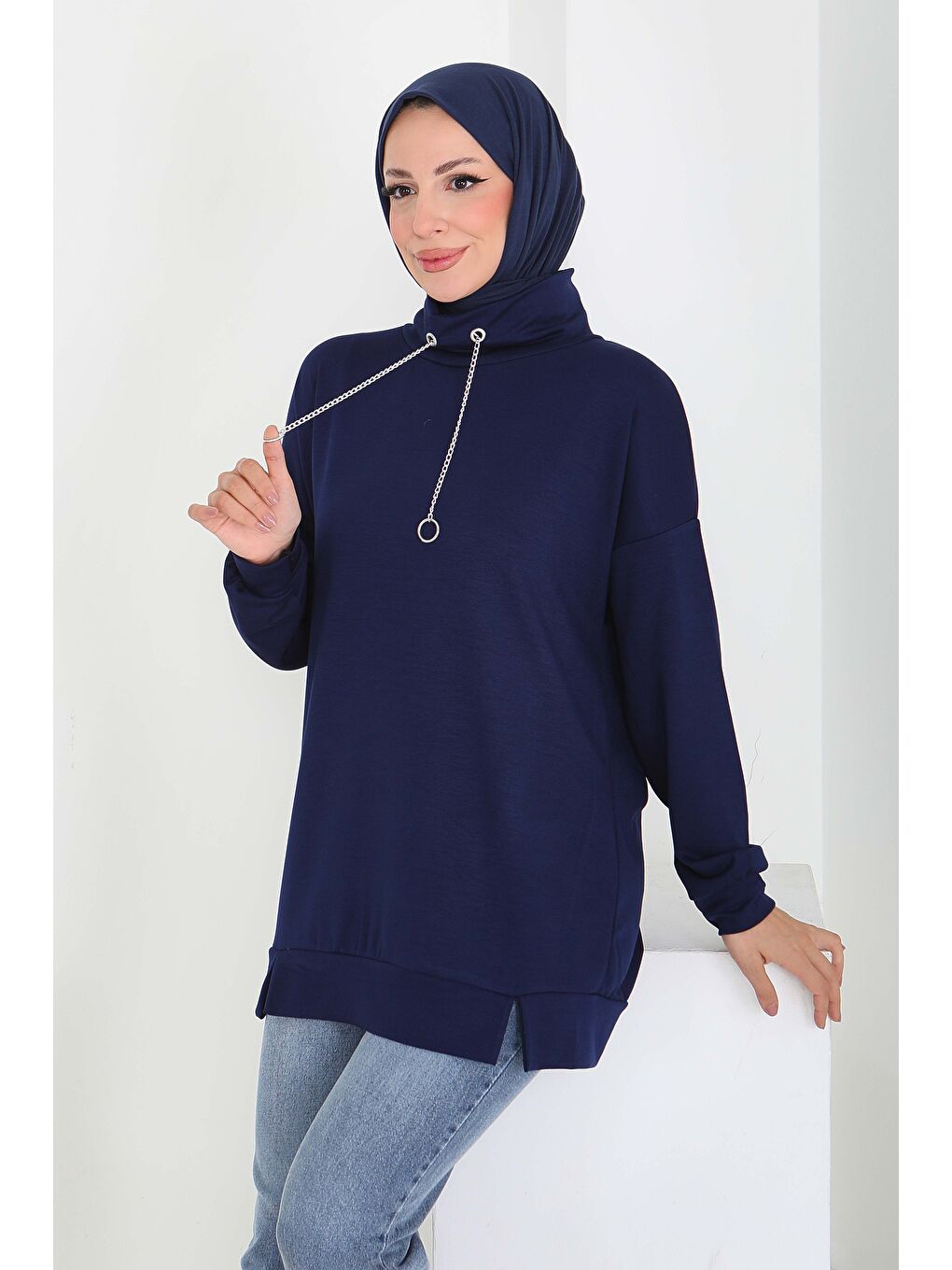 Zincir Detaylı Modal Tunik Lacivert - 27916-LACIVERT-2