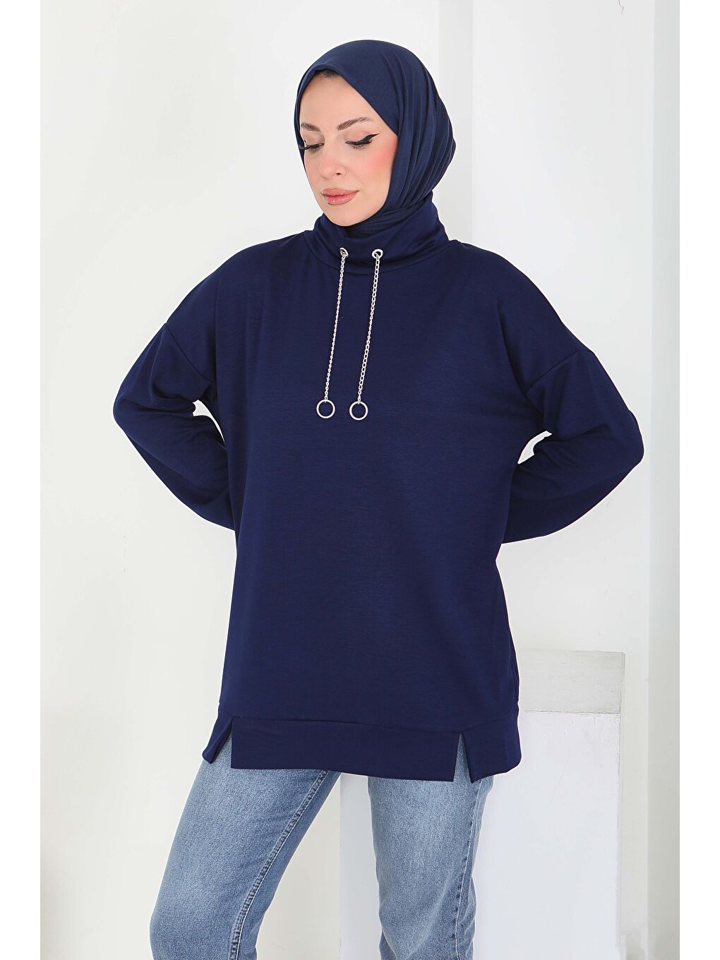 Zincir Detaylı Modal Tunik Lacivert - 27916-LACIVERT-3