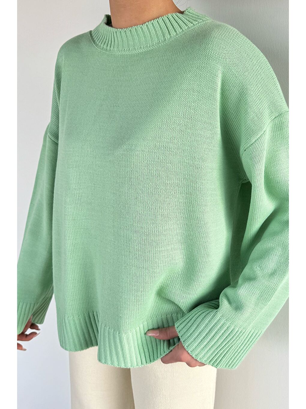 Yeşil Kadın Bisiklet Yaka Triko Kazak