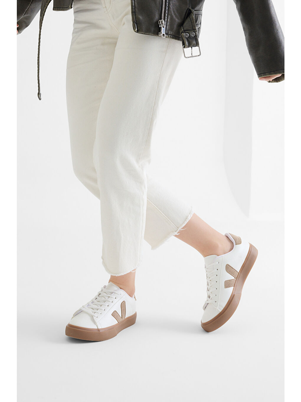 Kadın Beyaz Bej Kauçuk Taban Rahat Bağcıklı Sneaker-4