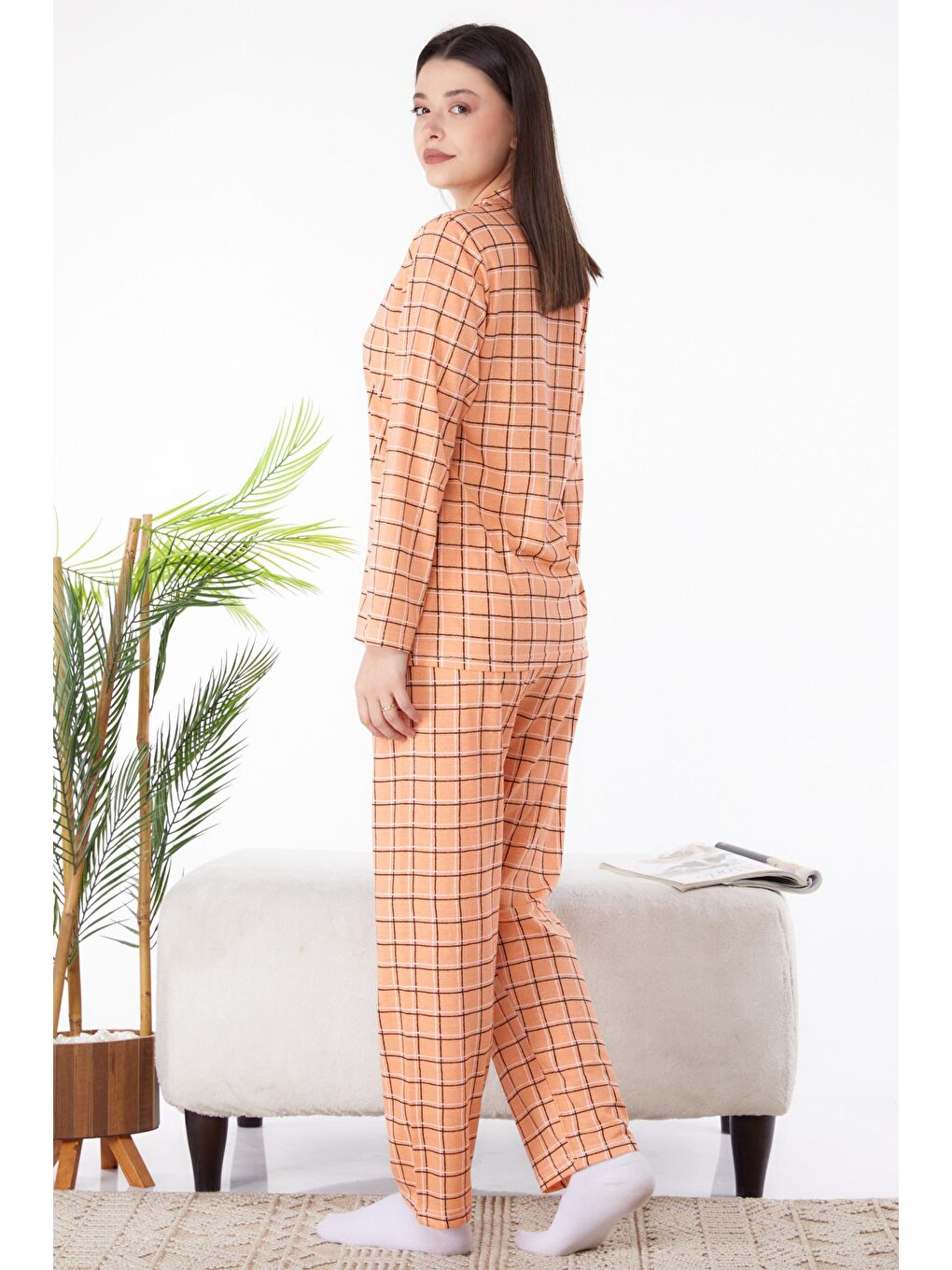 Gömlek Yaka Kadın Turuncu Pijama Takımı - 25271-3