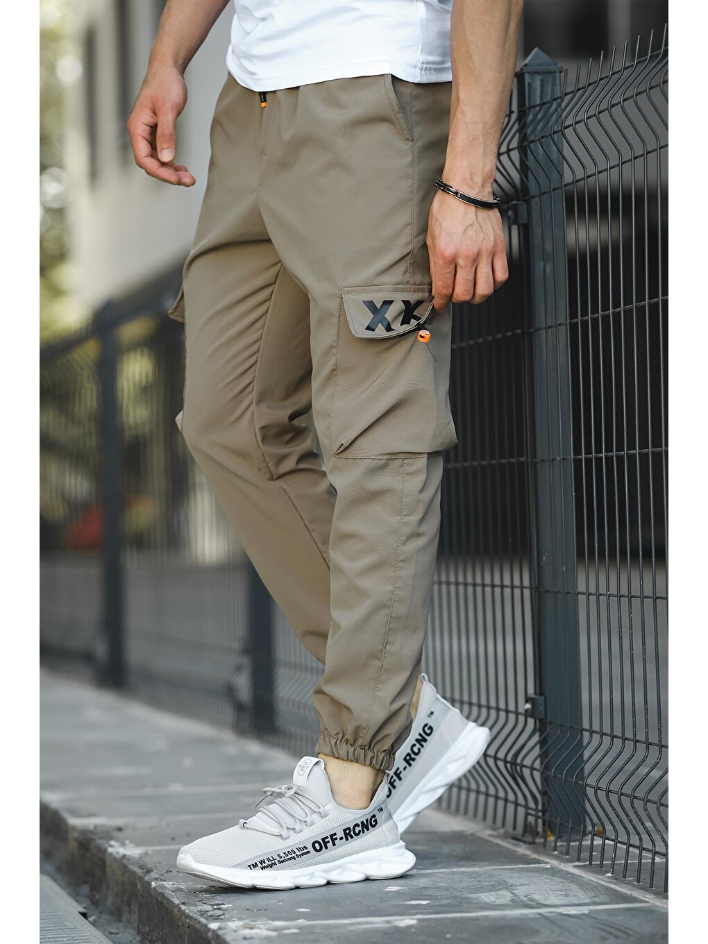 Haki Slim Fit Kort Paraşüt Kargo Cepli Erkek Eşofman Alt