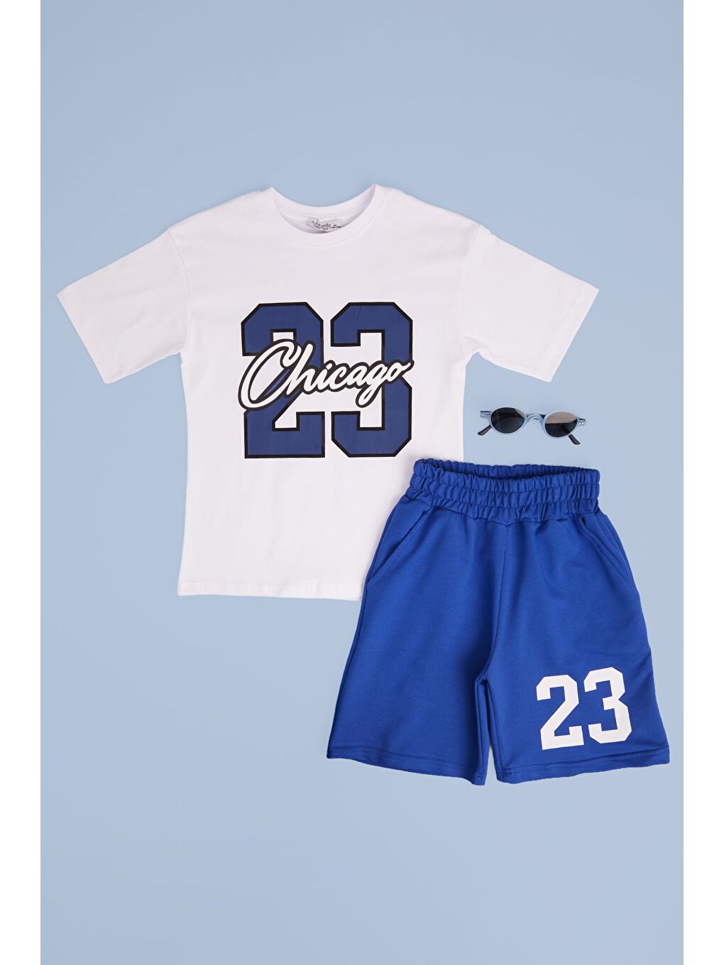 Mavi %100 Pamuk Sayı Ve Yazı Baskılı Erkek Çocuk Takım