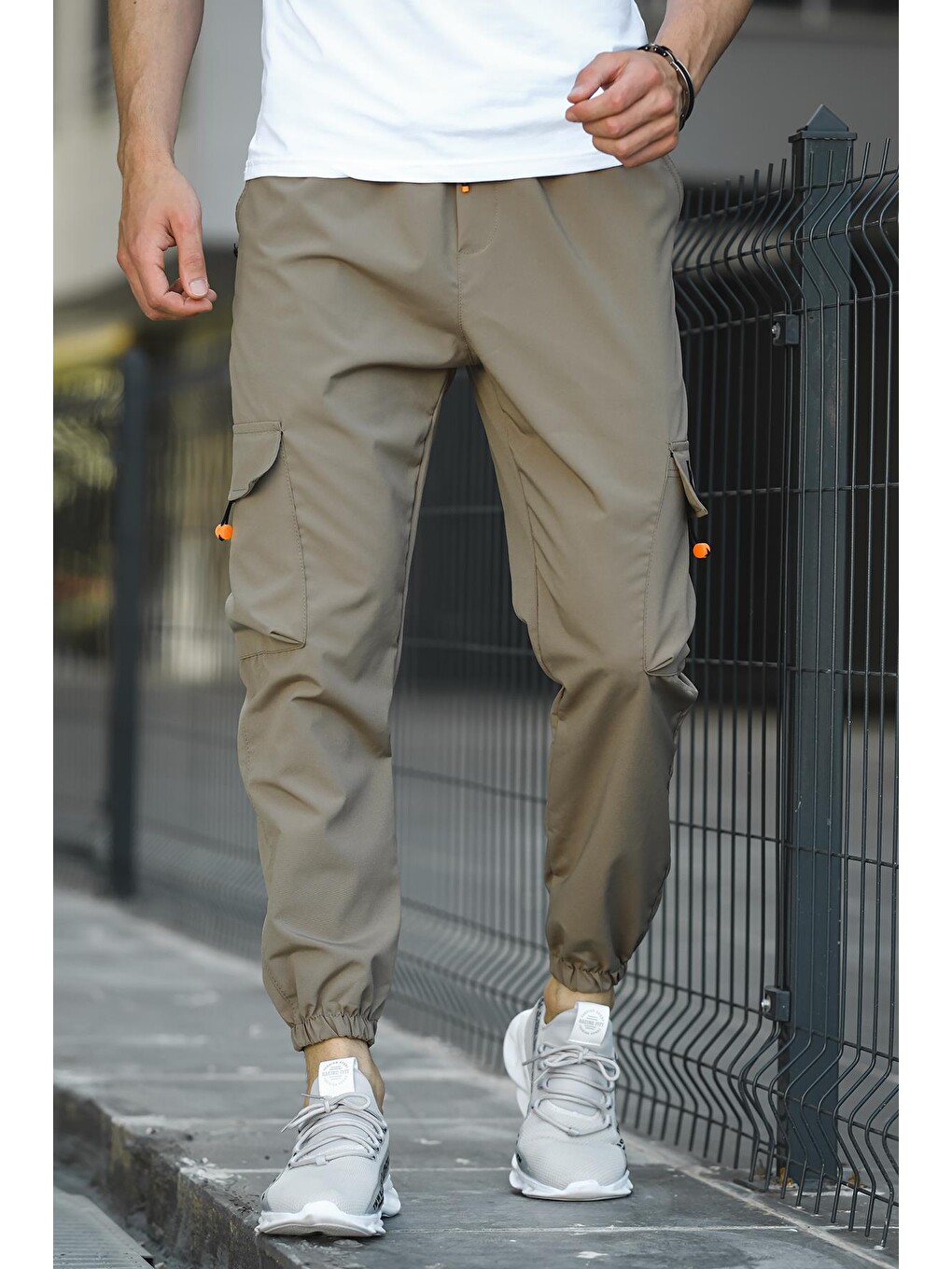 Haki Slim Fit Kort Paraşüt Kargo Cepli Erkek Eşofman Alt-1