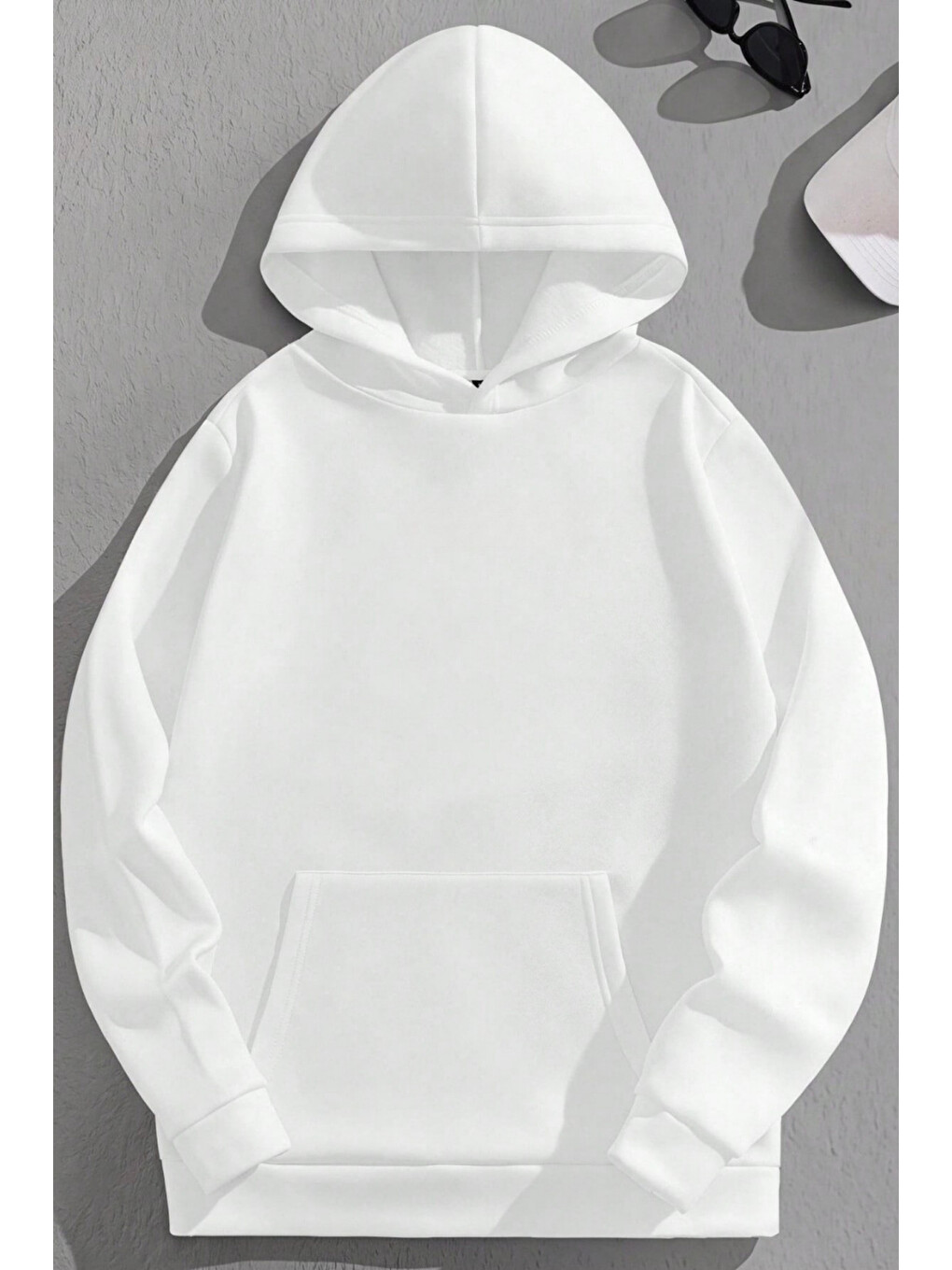 Unisex 3 İplik Pamuklu Beyaz Yonca Baskı Bol Kalıp Sweatshirt Hoodie-1