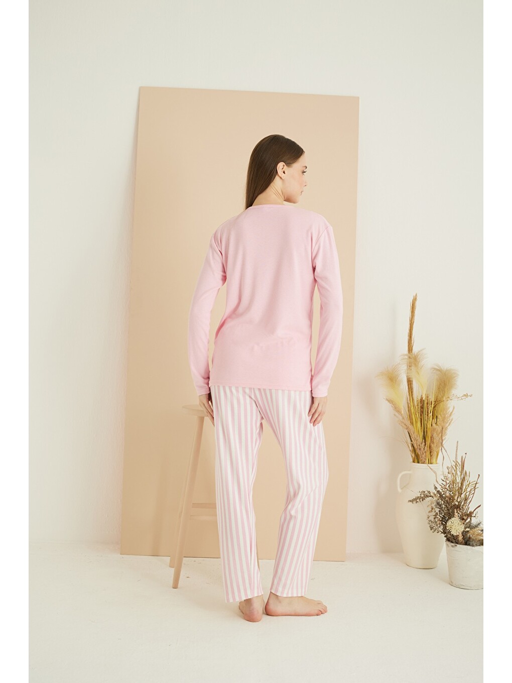 Pembe İnterlok Pamuklu Örme Pijama Takım 7819-2