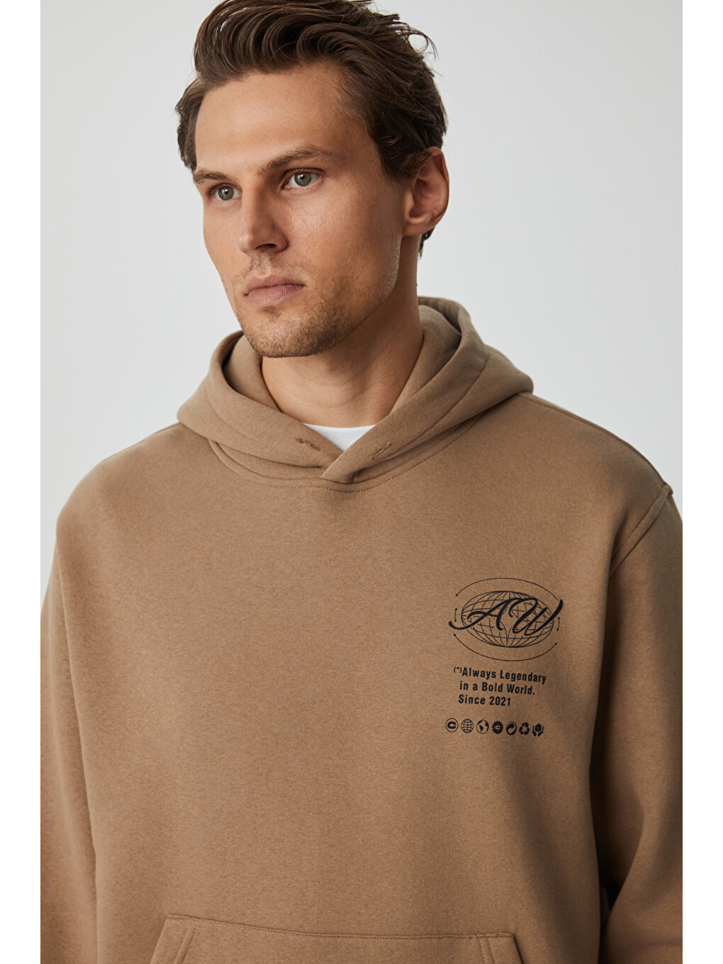 Bej Legandary Erkek Yumuşacık Vizon Sweatshirt-1